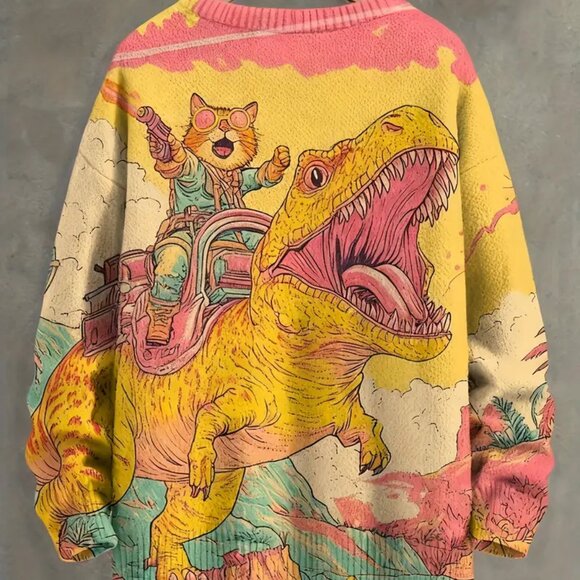 Cat Dinosaur Adventure Graphic Sweater - Picture 2 of 2